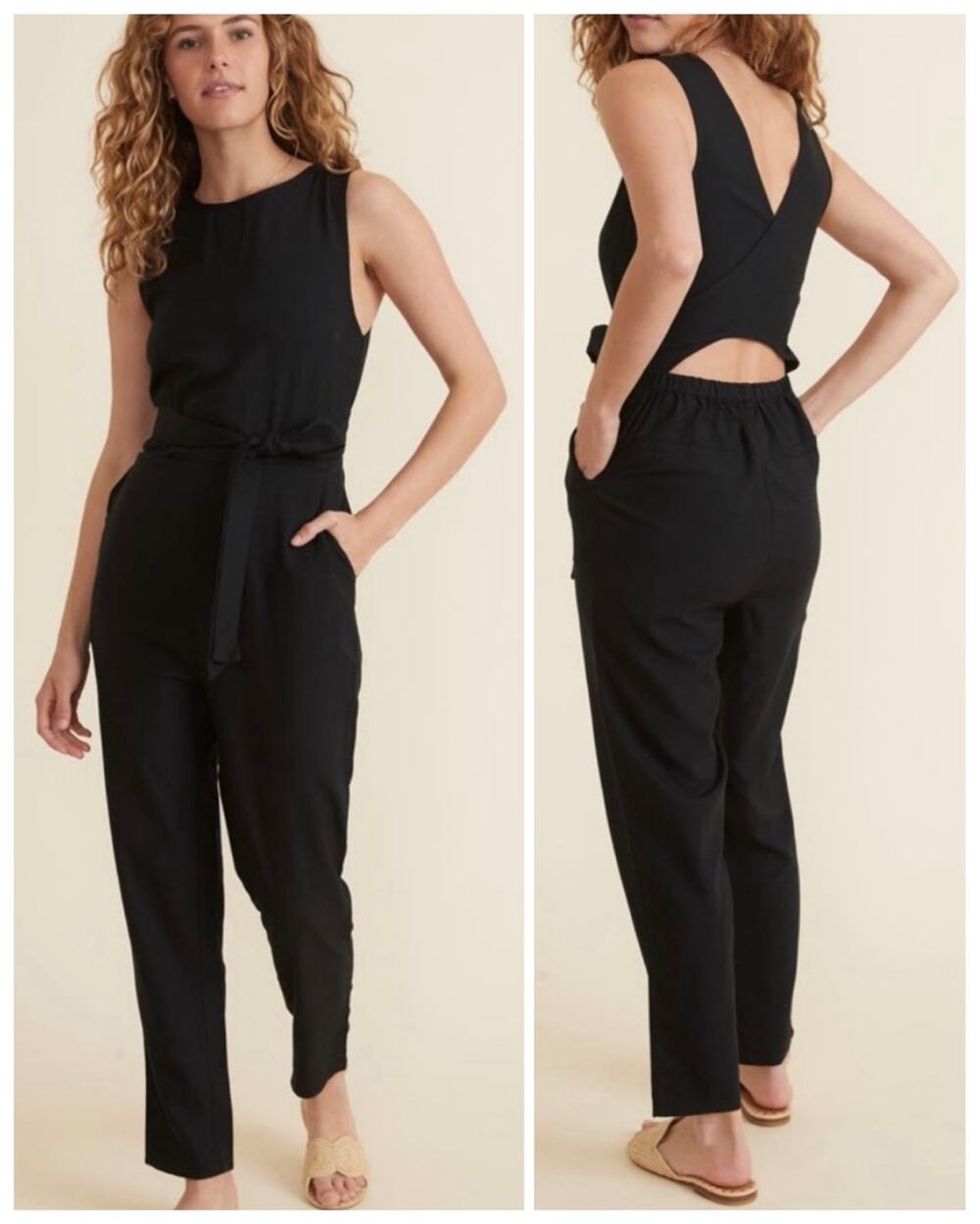Marine Layer Eloise Belted Sleeveless Crossover Wrap Cut Out Jumpsuit Small